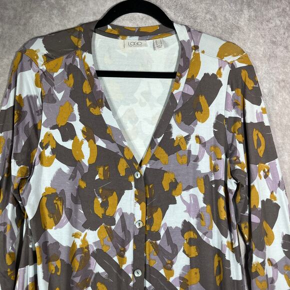 LOGO Lori Goldstein Cardigan Sweater Womens Small Yellow Purple Button Front - Picture 2 of 8